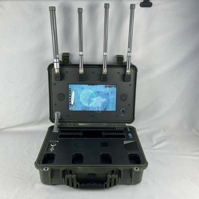 5KM ~ 10KM 360° พื้นที่อากาศเต็ม IP66 ระดับการป้องกัน 900M 1.4G 2.4G 5.2G 5.8GHz 10 ชั่วโมง การดําเนินงาน การตรวจจับเครื่องตรวจจับ Drone