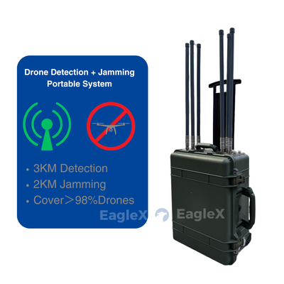 98% การครอบคลุมของ Drone Jammer 5.8 GHz 2KM ระบบ Jammer FPV มีระยะทางการตรวจจับสูงถึง 3 กม.