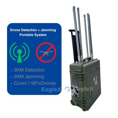 กระเป๋าเดินทาง เครื่องตรวจจับ Drone เครื่องตรวจจับ Drone พกพา 3 กิโลเมตร และระบบจม 2 กิโลเมตร เทคโนโลยีป้องกัน Drone