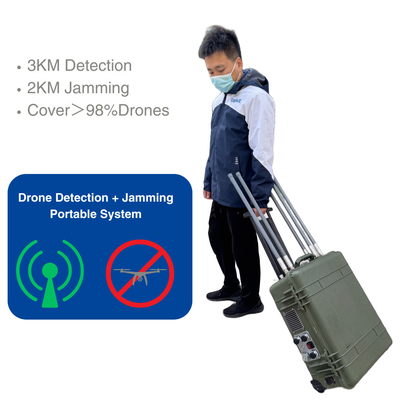 LZ335 Drone พกพา 3km การตรวจจับและ 2km ระบบจม FPV Drone Jammer Integrated