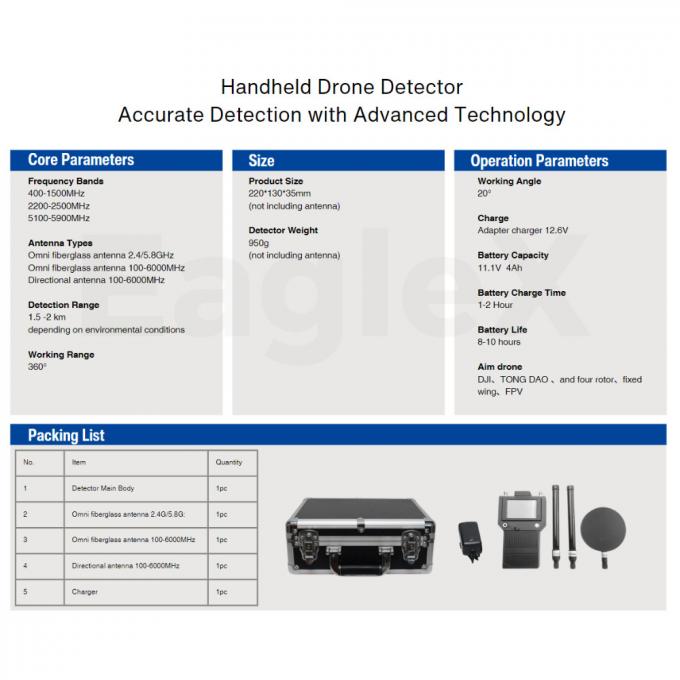 เครื่องตรวจจับ Drone DJI มือถือ 3000 เมตร FPV 0